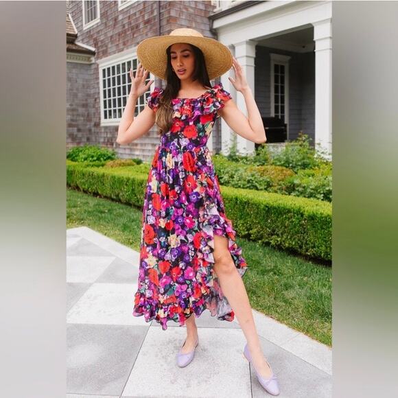 Ivy City Co Black Floral Havana Dress Sz.L NWT - Picture 1 of 16
